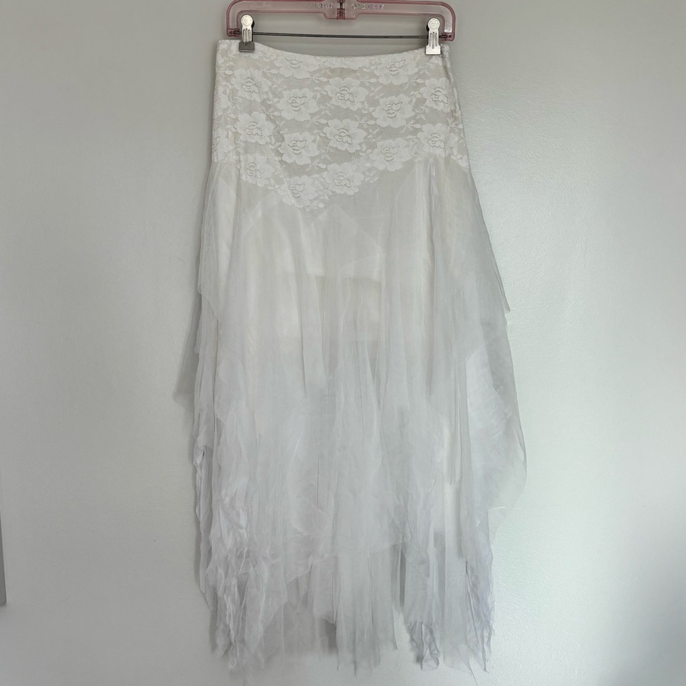 New Free People x‎ Brenda Knight Lace Chiffon Festival Tiered Asymmetrical Skirt